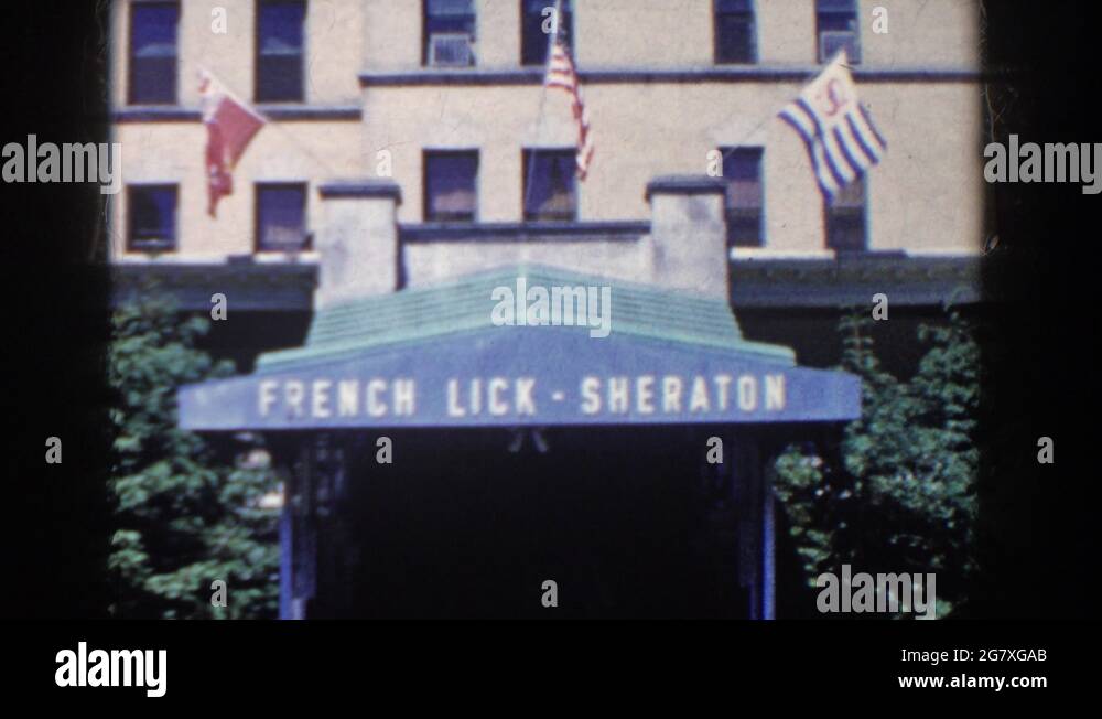 FRENCH LICK INDIANA-1958: View Of Blue And Yellow Sheraton Hotel Awning