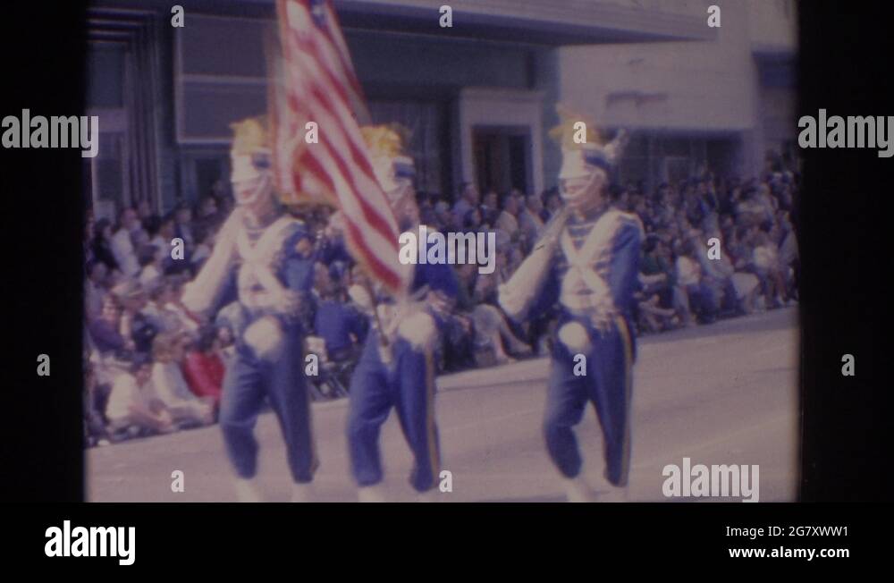 FLORIDA USA1962 Flag Bearers Wearing Blue Uniforms Precede Marching