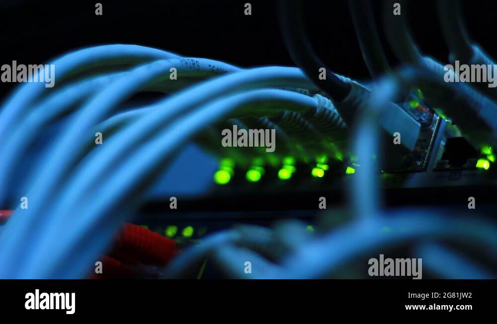 Working switch component with blinking LED, UTP and RJ45 Stock