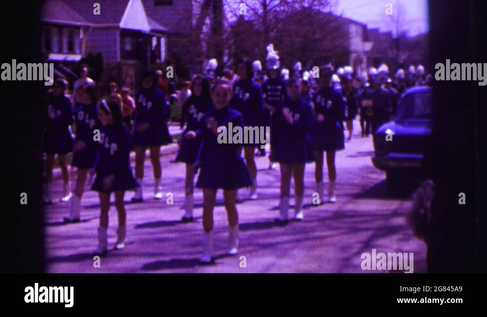 LYNBROOK NEW YORK1973 Baton Twirlers In Blue Uniforms Marching In