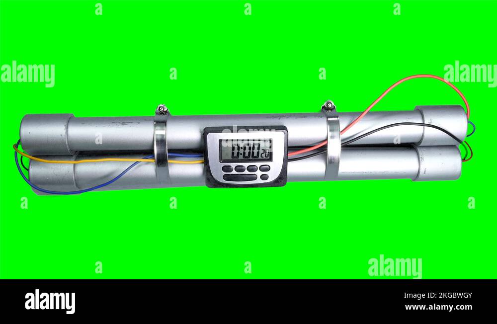 Pipebomb with countdown timer counting down to zero on green screen