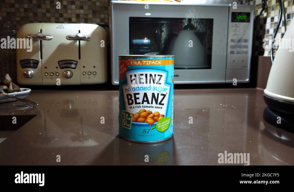A tin of Heinz Baked Beans with no added sugar in London, UK Stock