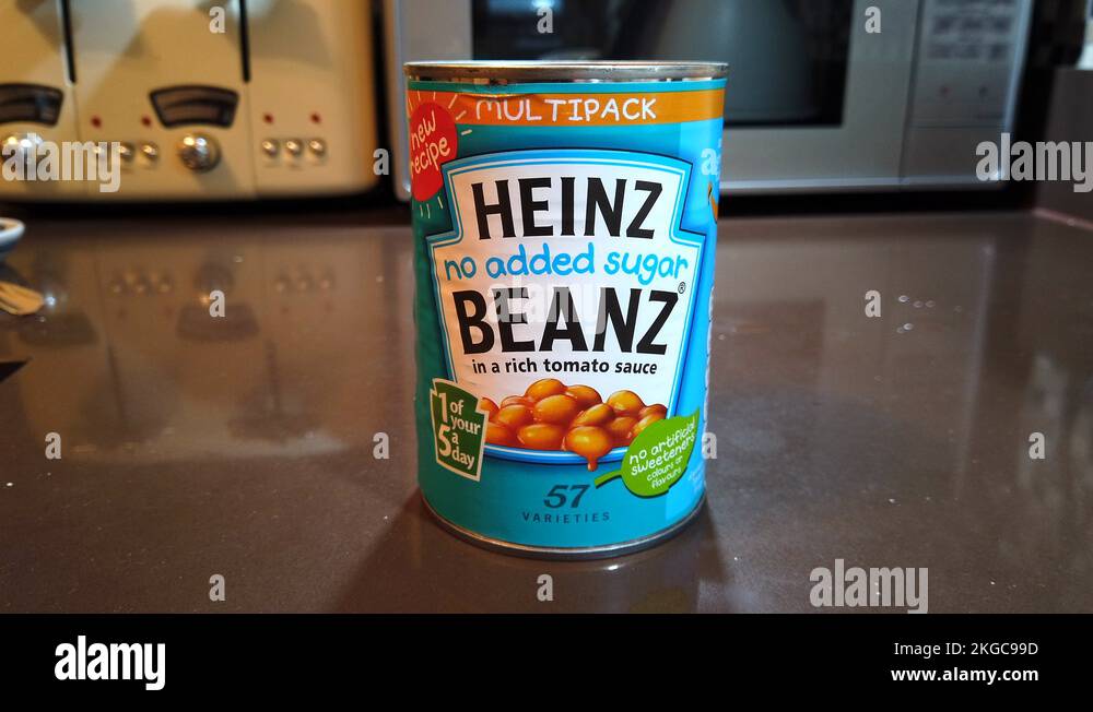 A tin of Heinz Baked Beans with no added sugar in London, UK Stock