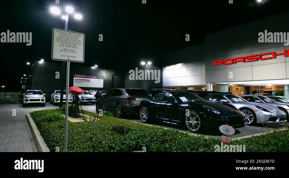 Porsche luxury car dealership showroom sales event in Los Angeles, 4K