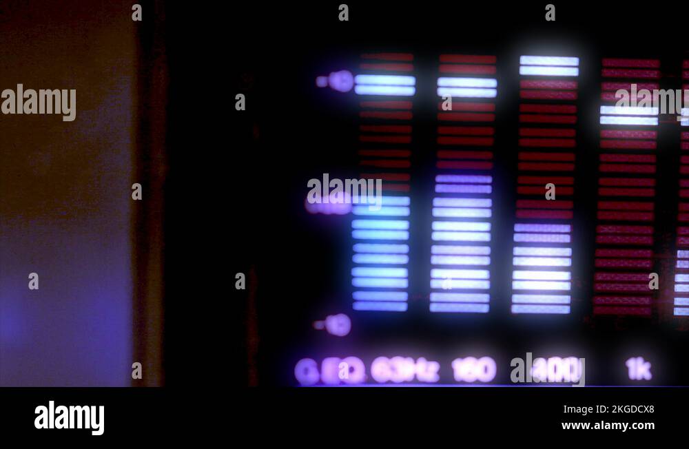 Panoramic view of digital audio bars growing and shrinking. Electronic control Stock Video