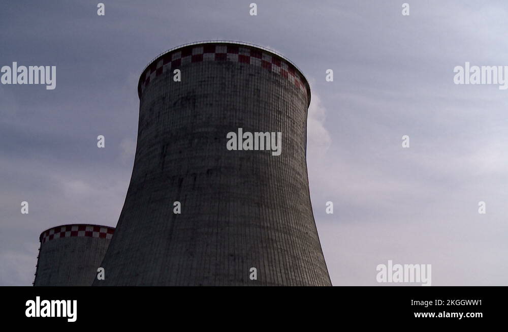 Two huge pipes at the city's thermal power station. Cooling towers