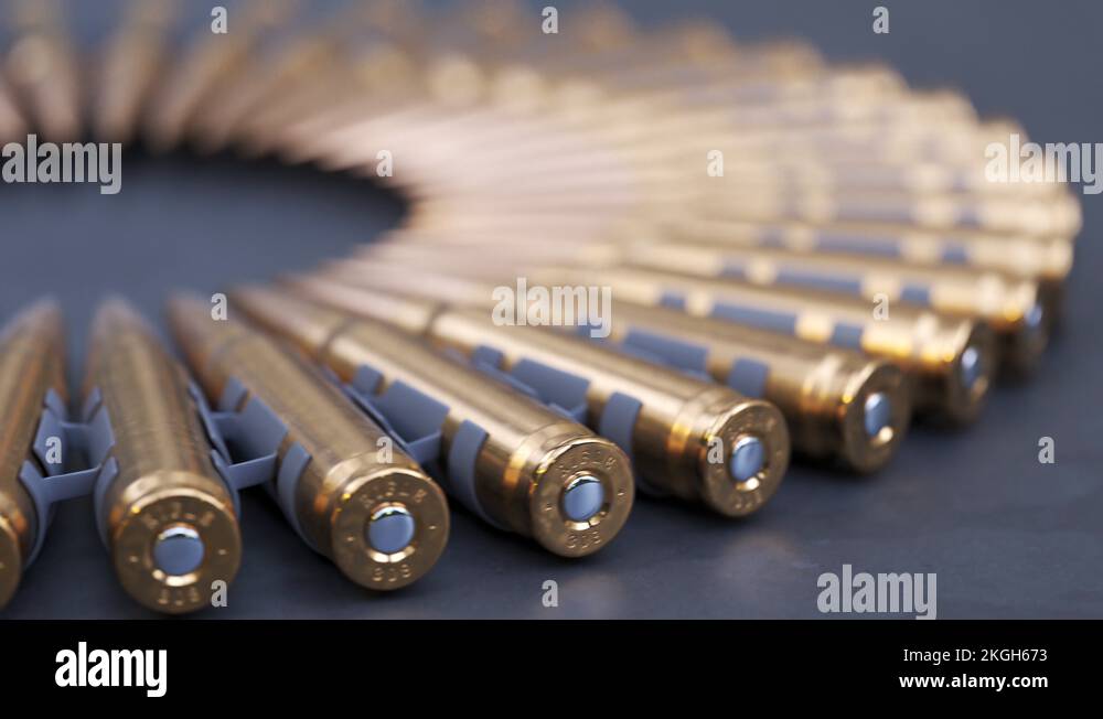 Sniper or machine gun ammo belts on a production line. Deadly