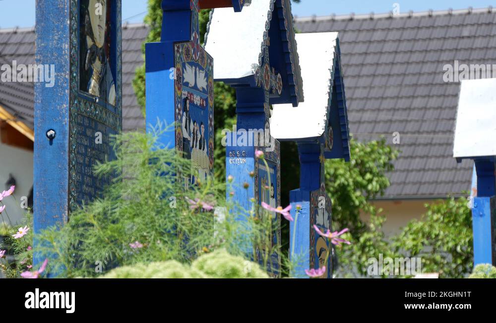 Colored Tombstones with Spiritual and Funny Messages in a Village