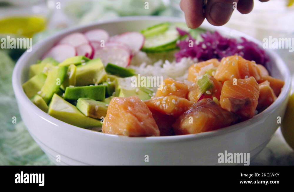 Fish poke bowl with seaweed Stock Videos & Footage HD and 4K Video