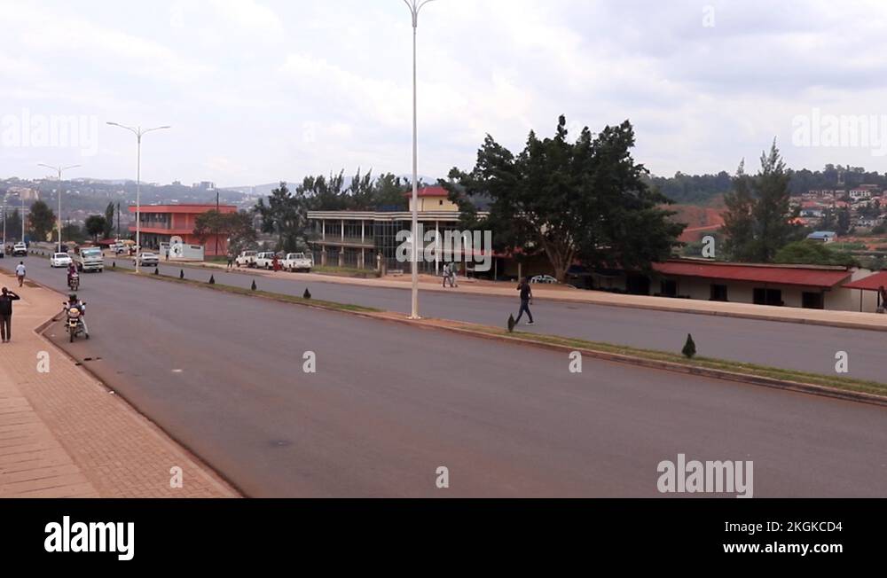 Road traffic on Sonatube Road in Kigali, Rwanda, in March 2019 Stock