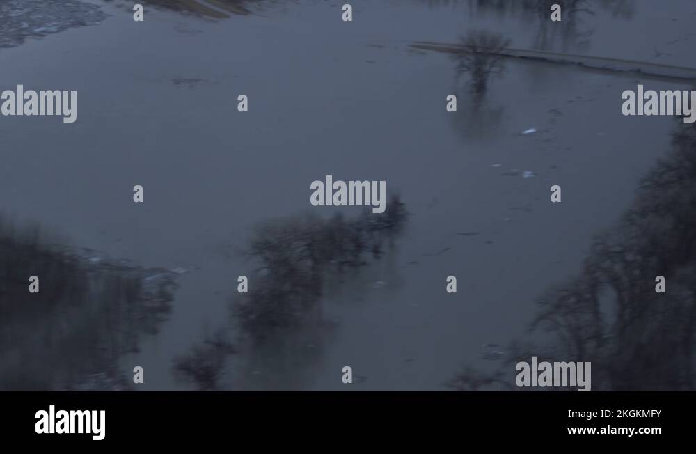 Aerial survey of roads flooded by Red River at Grand Forks, North