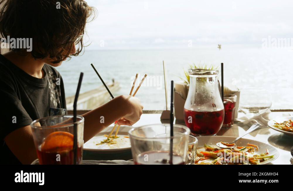 Concept of restaurant, food, people, dates and holiday. closeup. family eats at Stock Video