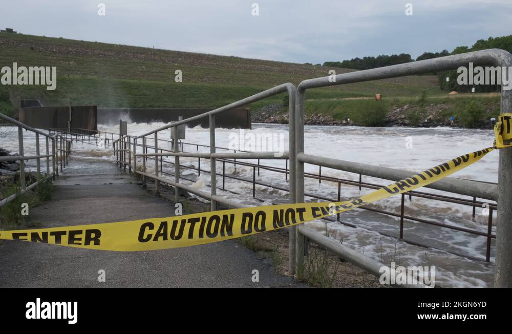 Jordan Lake Dam Spillway and Caution Tape Stock Video Footage Alamy
