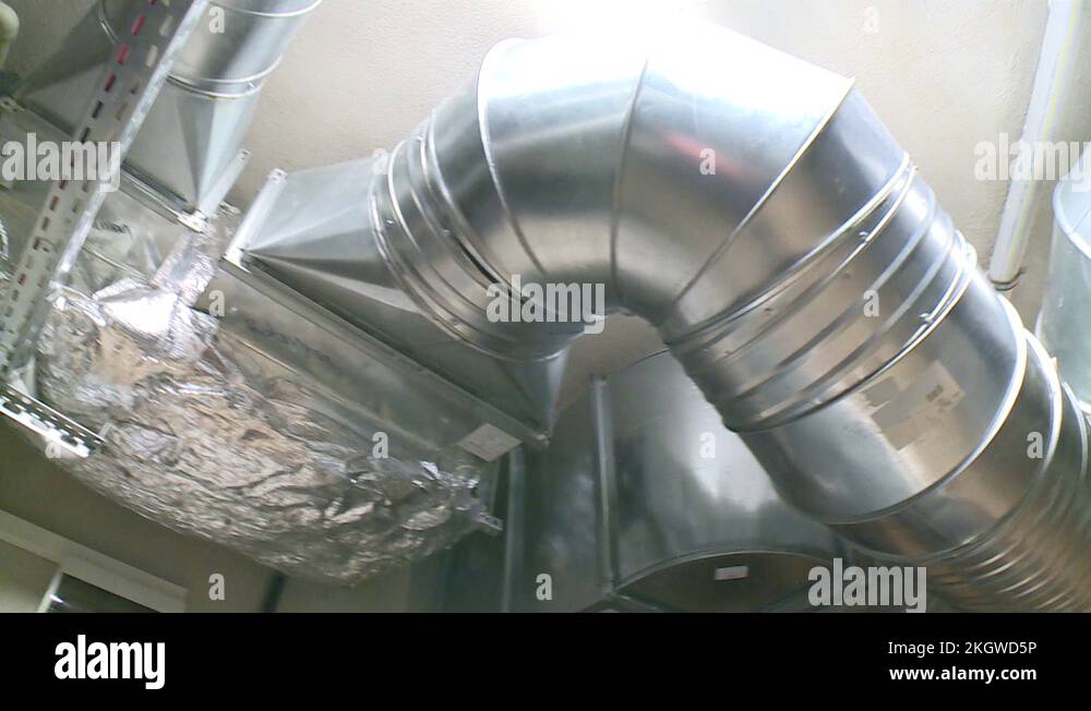 air ducts tubes in passive house. Efficient ventilation system Stock