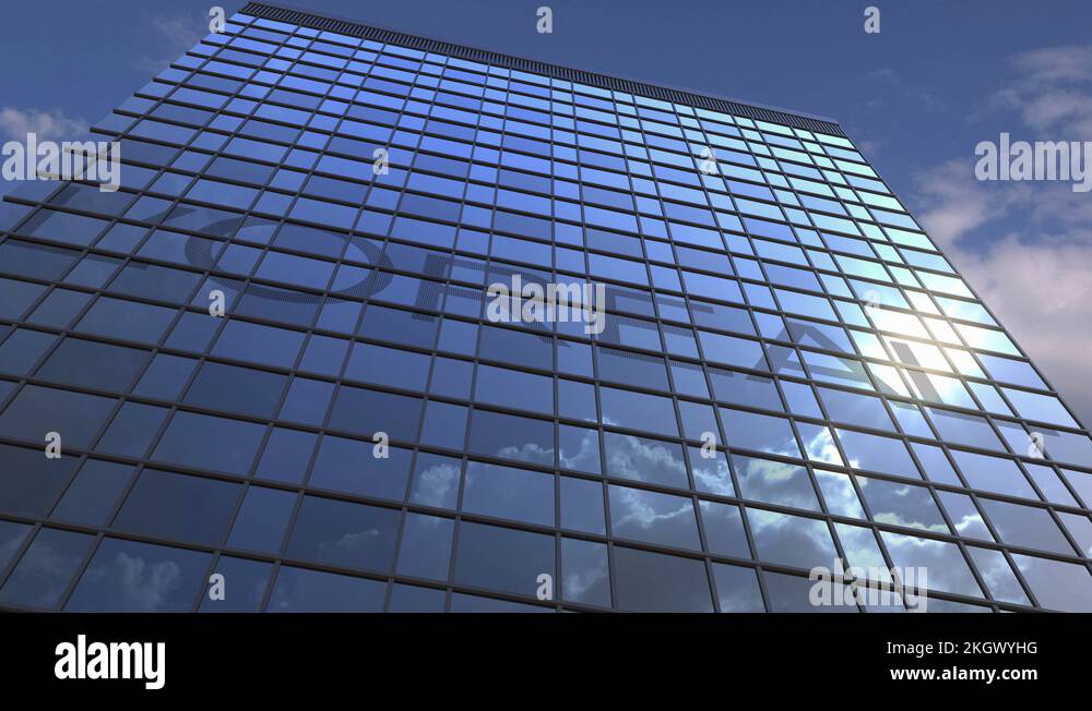 Logo of LOREAL on a media facade with reflecting cloudy sky, editorial ...