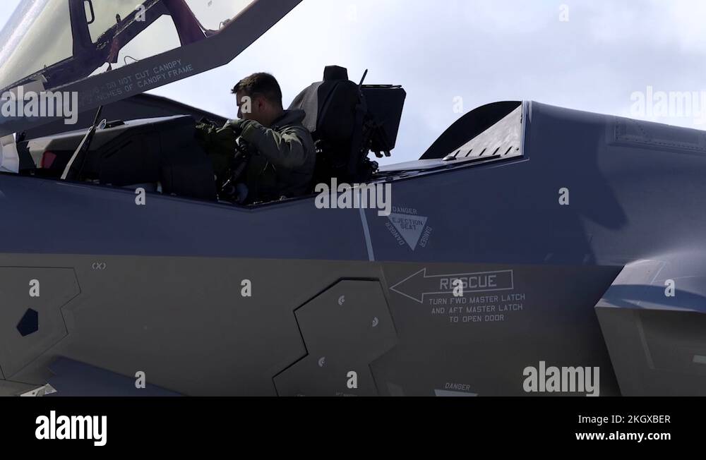 F35A Lightning II cockpit ladder hatch opening for pilot Stock Video