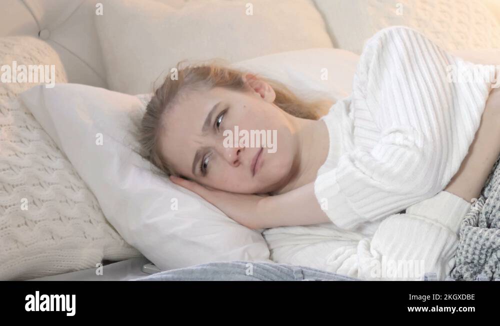 Sick Young Woman Coughing while Sleeping in Bed, Cough Stock Video