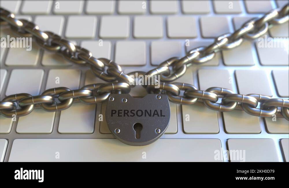 Padlock with PERSONAL text on the computer keyboard. Blocking or restriction Stock Video Footage