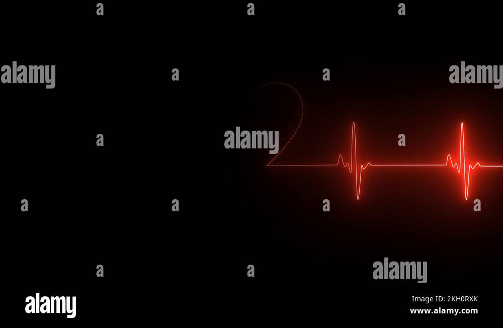 Neon flickering heartbeat on black isolated background. 4k seamless