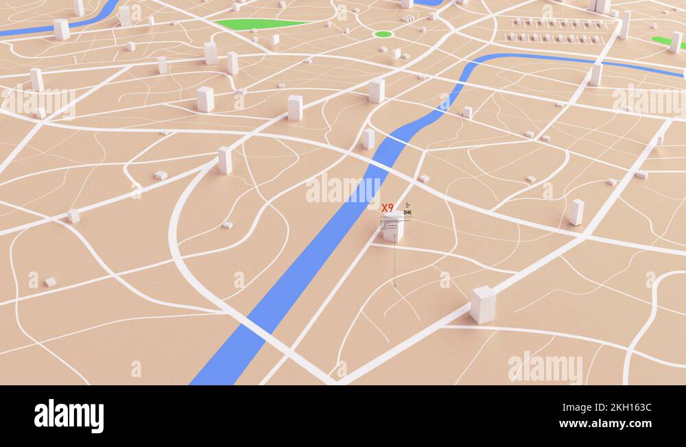 4K animation 3D Rendered aerial view of map with 3d building Stock ...