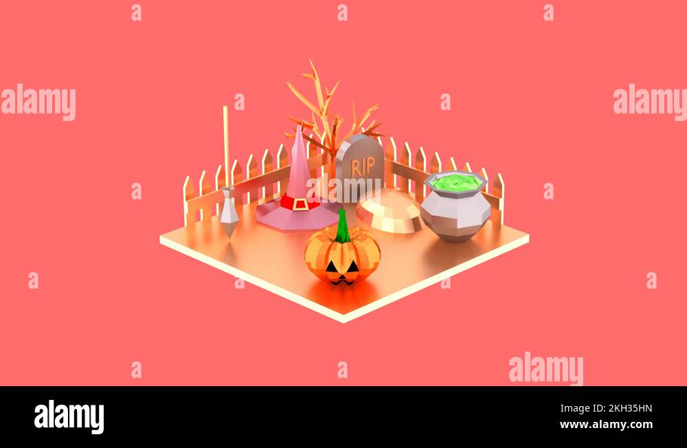 Halloween isometric scene of witch ritual on the graveyard 3D animation ...