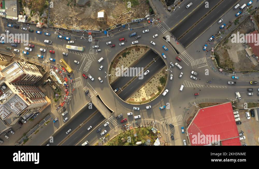Drone flight roundabout tunnel in Addis Ababa, urban infrastructure ...