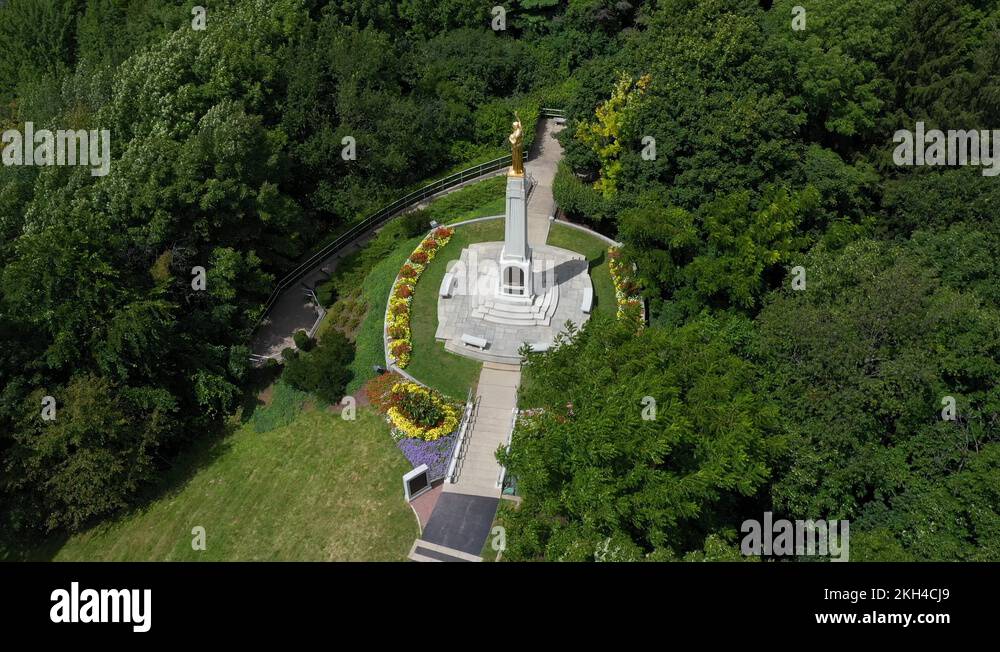 Aerial Angel Moroni Hill Cumorah Mormon LDS Church circle 4K Stock