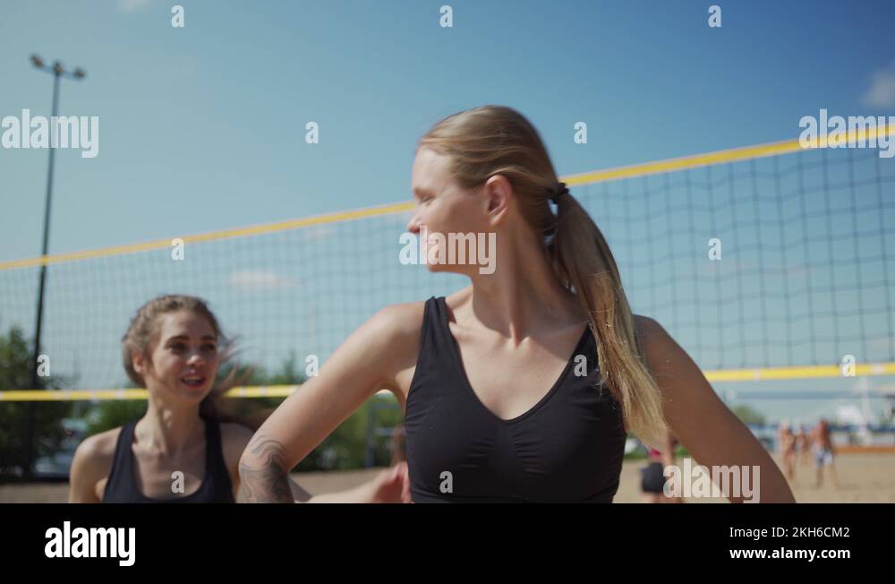 Volleyball player hugging teammate after point scoring Stock Video