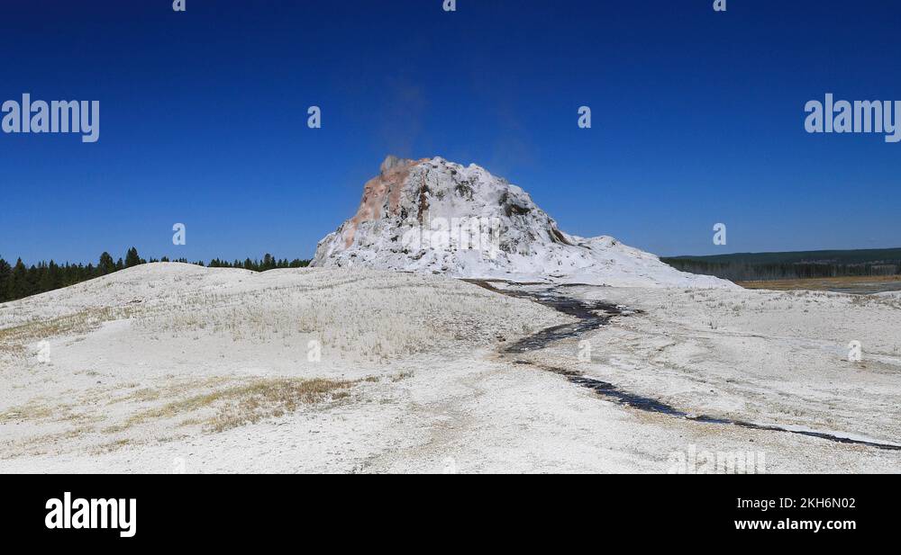 Yellowstone National Park cone geyser begins eruption 4K Stock Video