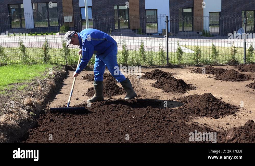 Leveling Work, Soil piles and Site Preparation for Lawn. Static shot