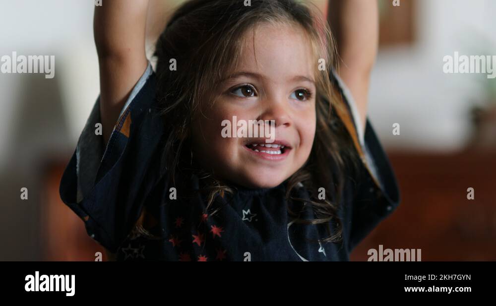 Happy portrait of little girl smiling laughing looking to camera Stock ...