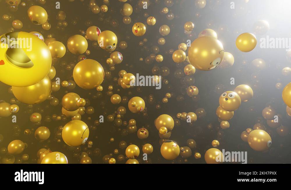 Slow movement of 3D smiles in space. Different emoticons emotions Stock