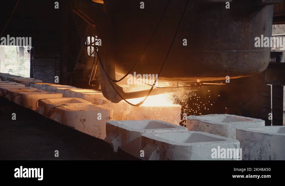 Iron Foundry. Casting steel into molds Stock Video Footage Alamy