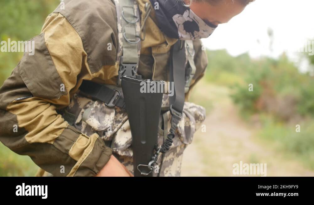 Laser tag game. The game of airsoft. Soldier check weapons. Men play war Stock Video Footage Alamy