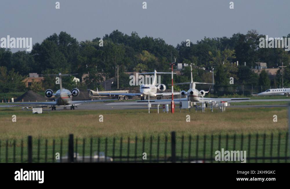Teterboro airport, New Jersey panning on planes on tarmac RED 4K slowmo