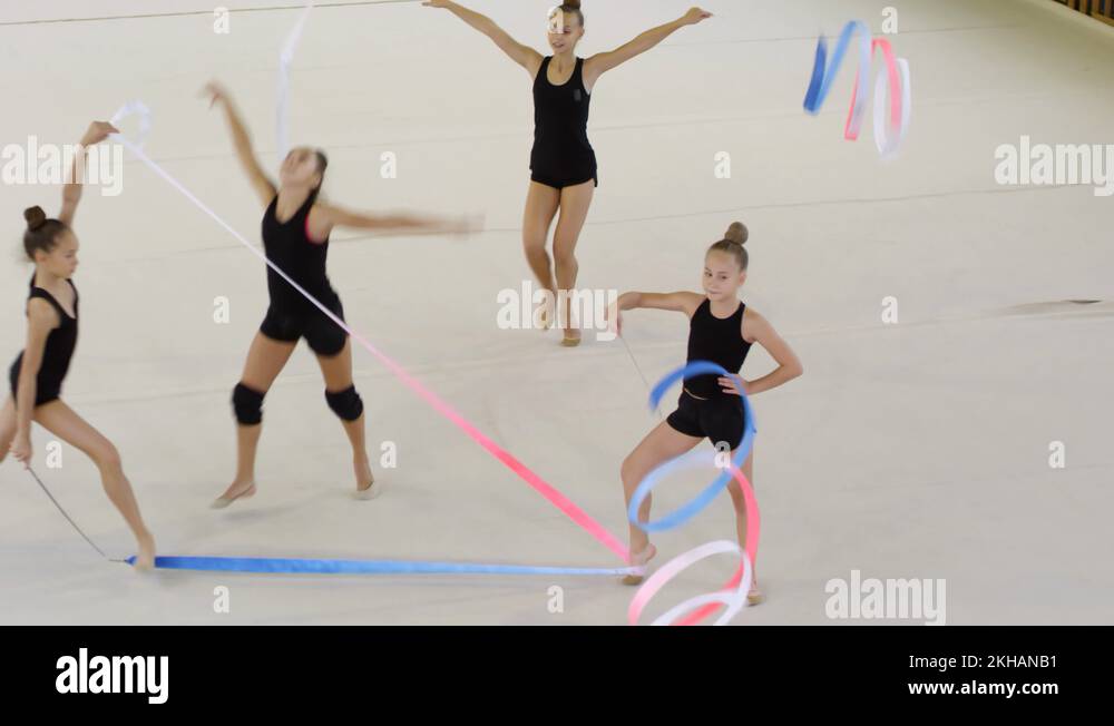 Girls Training with Ribbons in Dance Class Stock Video Footage Alamy