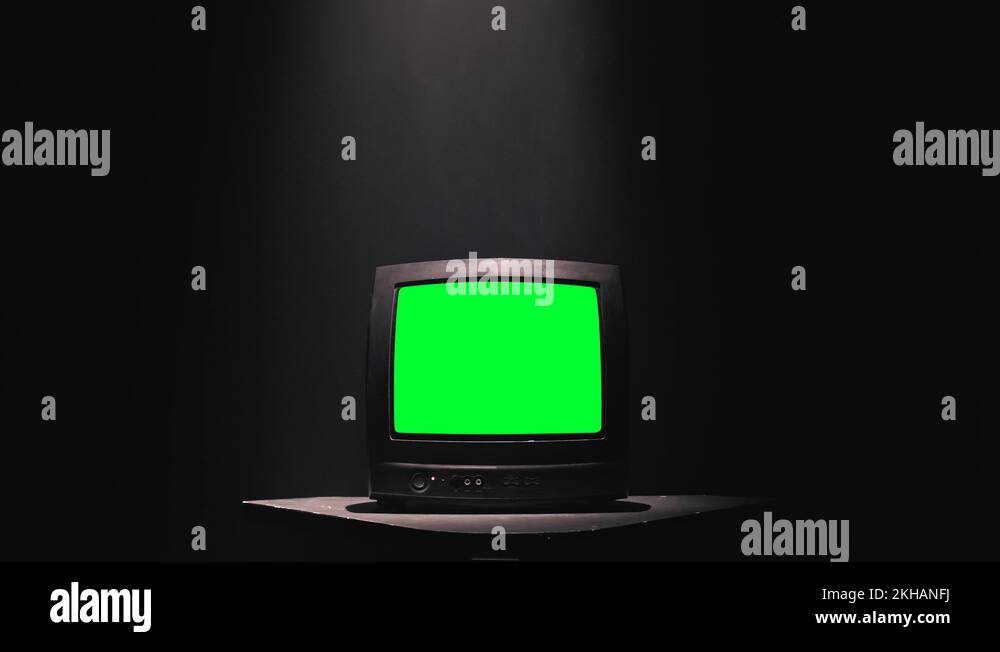 Vintage 80S Tv With Green Screen. Iron Tone. Ready to replace green
