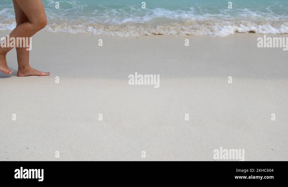 Female Feet Stepping On Sandy Sea Beach Woman Legs Walking On Seashore Close Up Stock Video