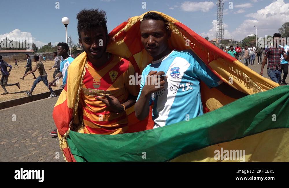 Ethiopian football soccer fans at stadium in Bahir Dar Stock Video
