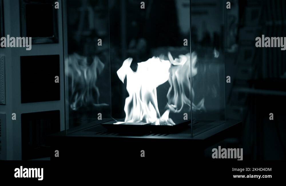 Burning fire flame close up. Biofireplace burn on ethanol gas Stock