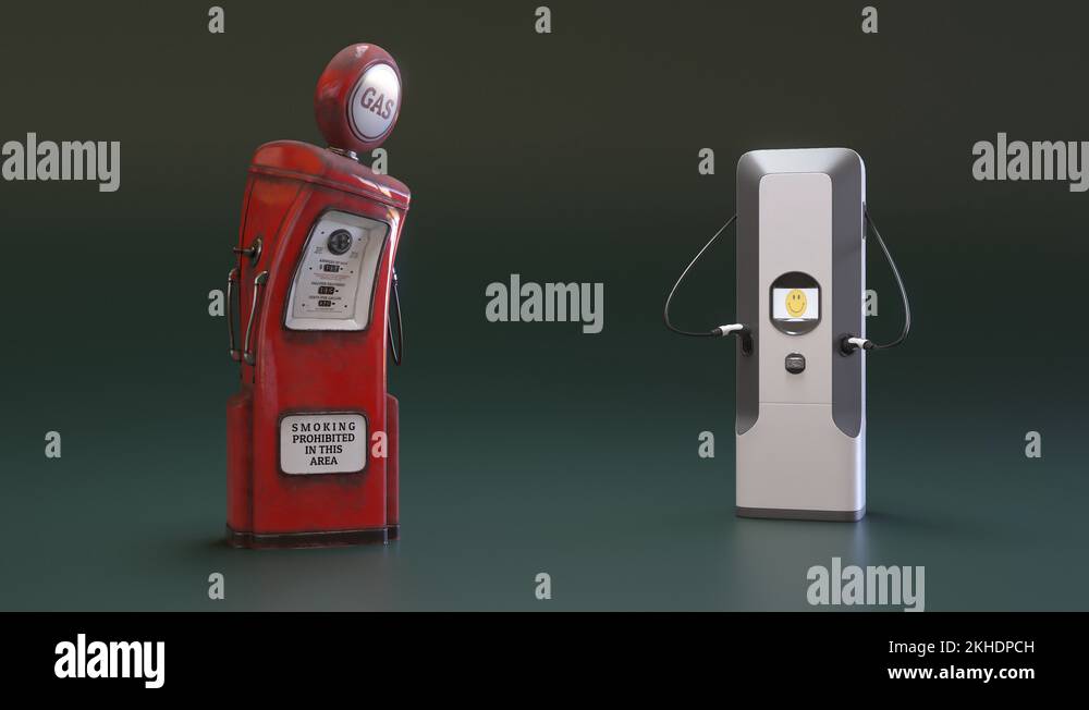 Electric charger fights against the old fuel pump. Clean energy vs