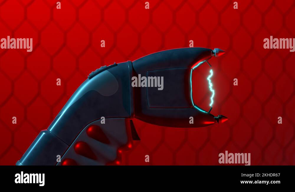 Stun gun or taser with an electric arc between two electrodes. Electric shock Stock Video