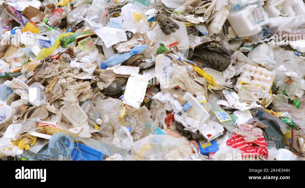 Trash, litter, rubbish in landfill, piles of garbage for sorting and
