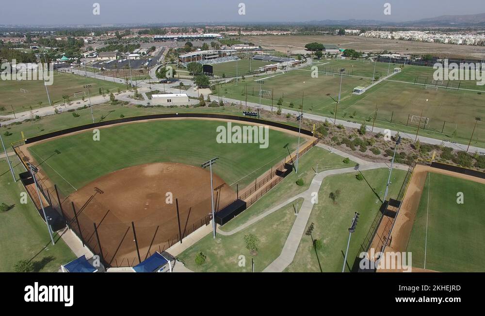 OC Great Park Aerial Baseball Field and Soccer Fields Stock Video