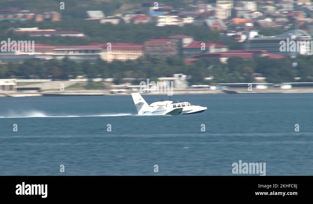 Be 103 Beriev Be-103 light amphibious aircraft accelerates through water and ...