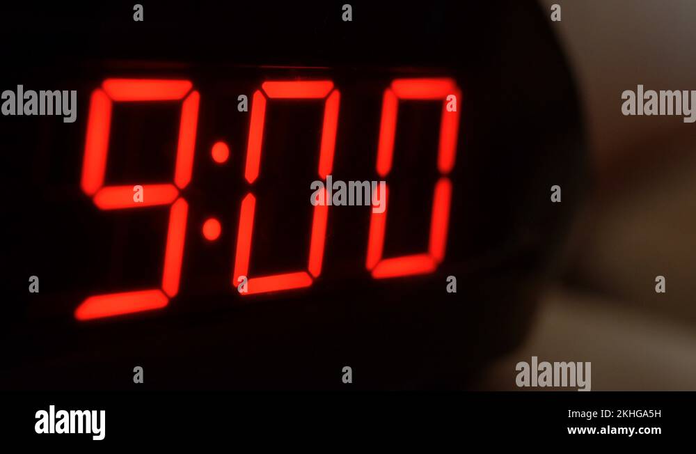 Close up Of Black Digital Clock Screen Showing 9 00 Modern Timer time-change-us-2025-teresa-w-garcia