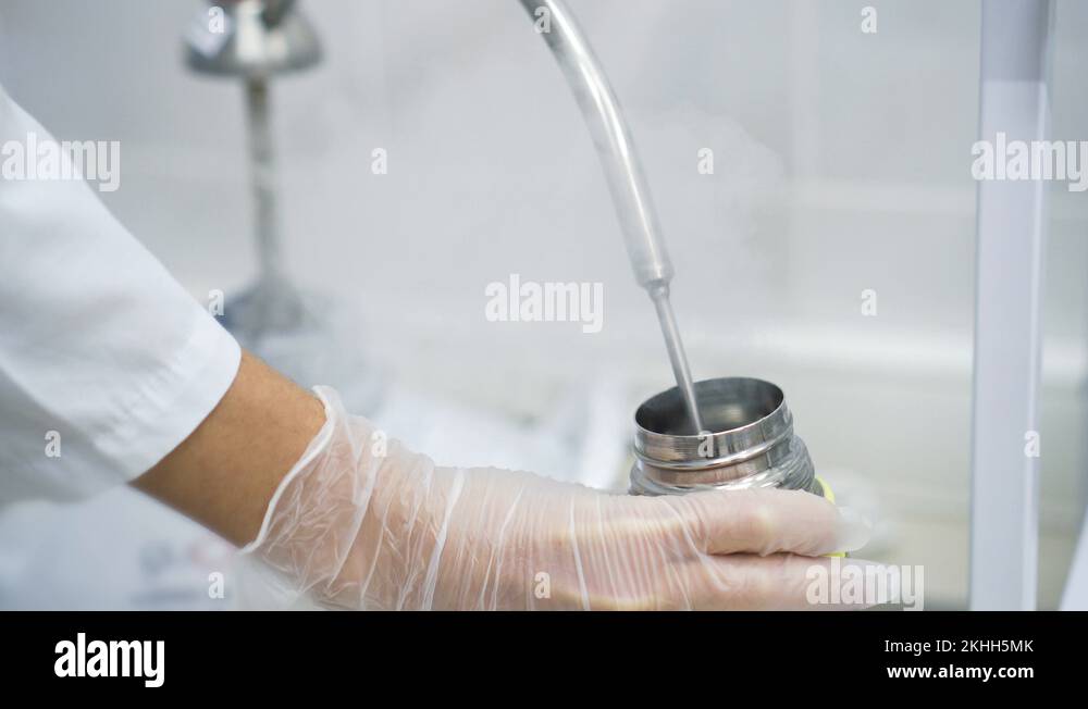 Working with nitrogen gas in medical chemical laboratory. Metal pipe