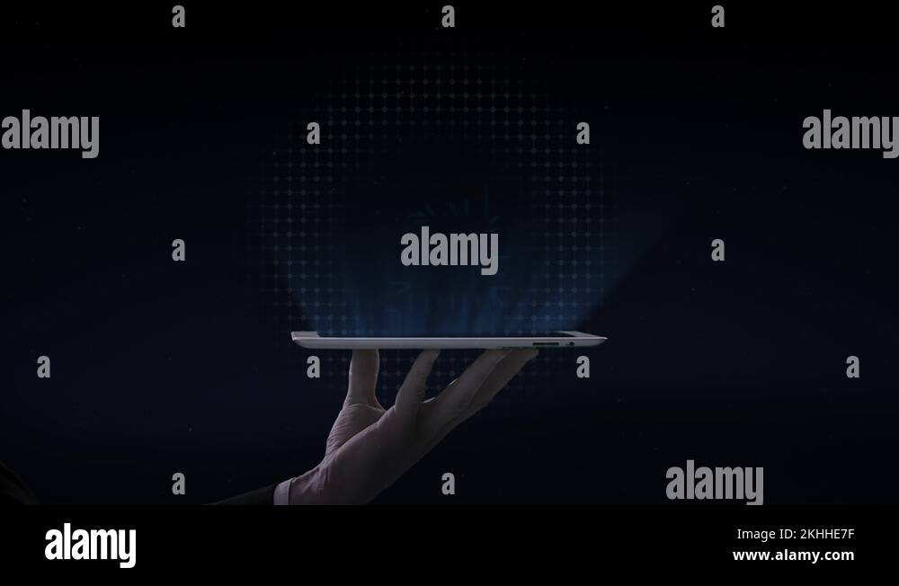 Lifting smartpad, AI CPU brain appears in center. Artificial ...