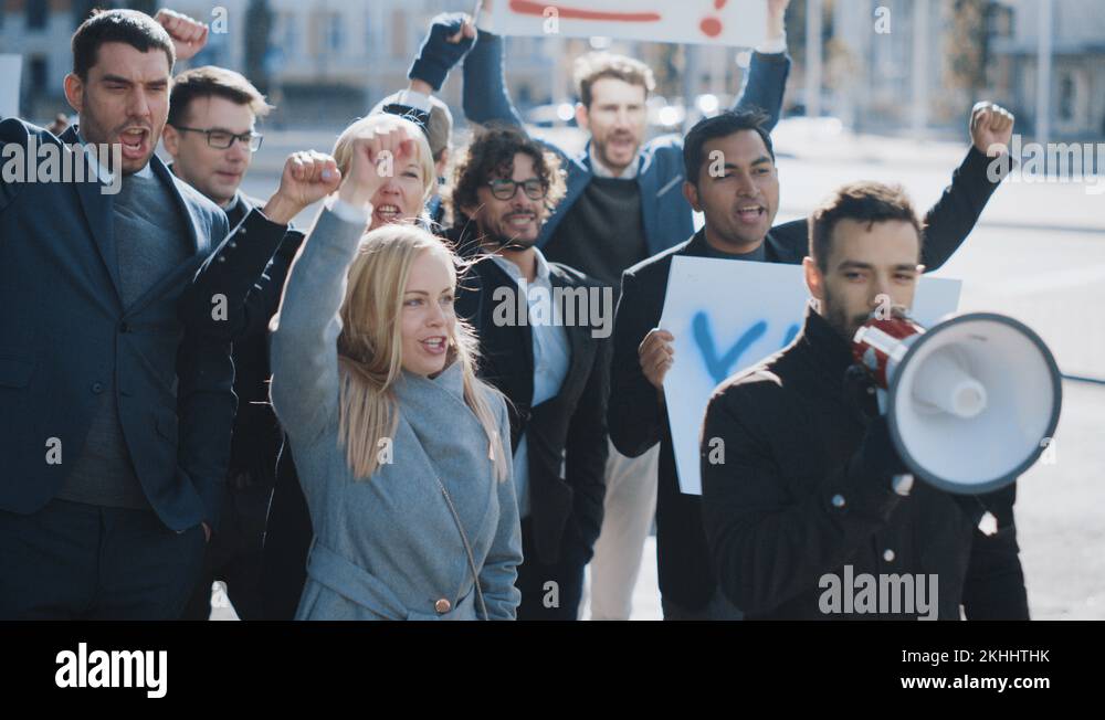 Multicultural Diverse Office Managers and Business People Picketing on