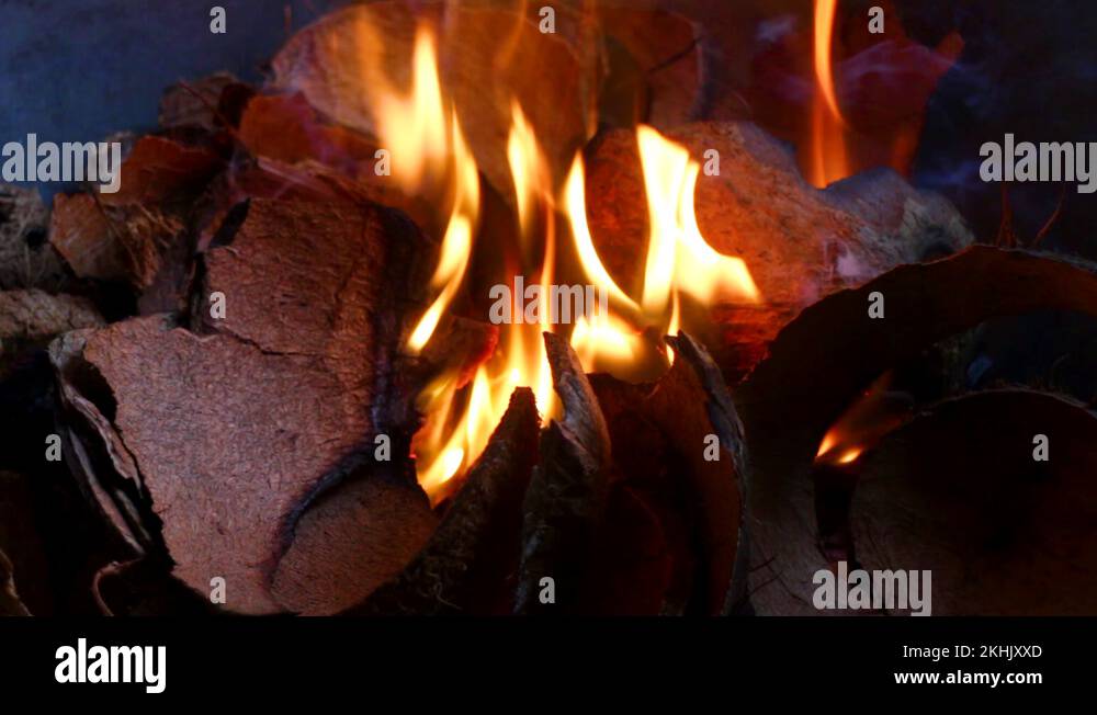 A fire from a coconut shell that is burned Stock Video Footage Alamy